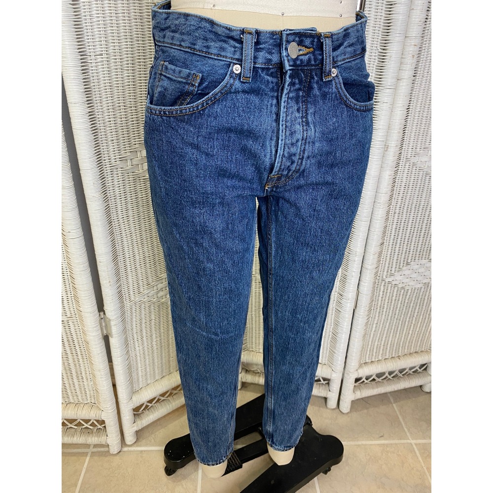Pull & Bear High Waist Tapered Jeans US 30 Blue Vintage Wash Denim Fall Autumn